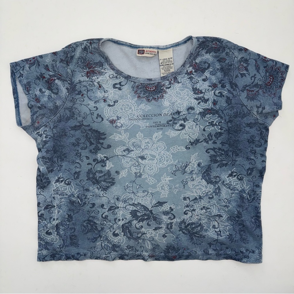 VINTAGE 100% cotton Floral Blue Women's Top